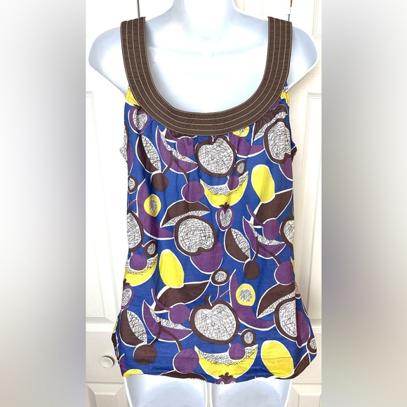 BODEN Fruit Print Tank Top Layering Blouse Scoop Neck Teacher Banana Cherry - Picture 6 of 10